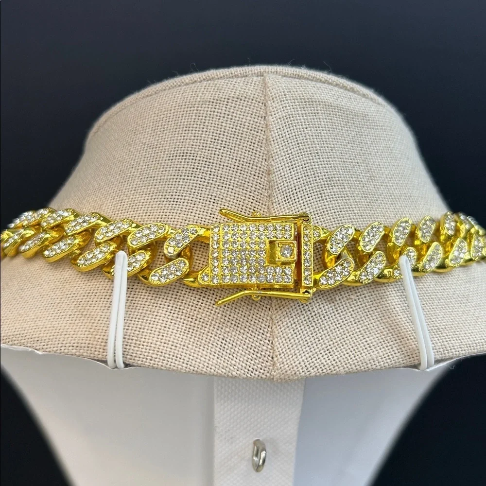 Stunning Gold Cuban Link Chain Necklace Adorned With Crystals